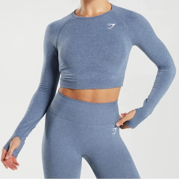 GYMSHARK NWOT‎ Vital Seamless 2.0 Crop Top in Evening Blue Marl - Picture 1 of 6